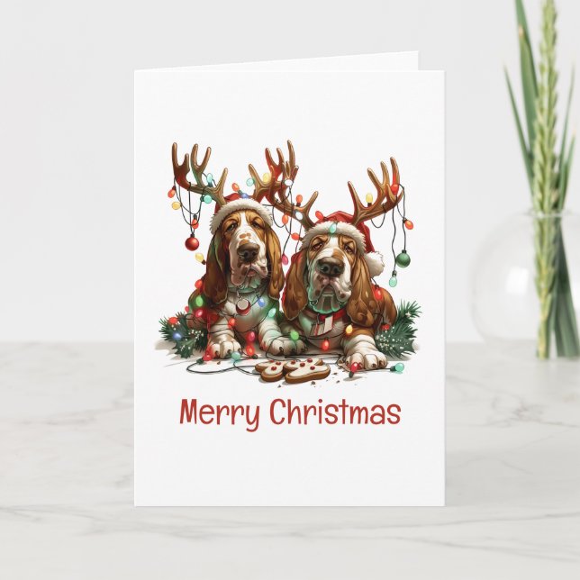 Cartes Pour Fêtes Annuelles Joyeux Chiens de poche Basset de Noël (Devant)