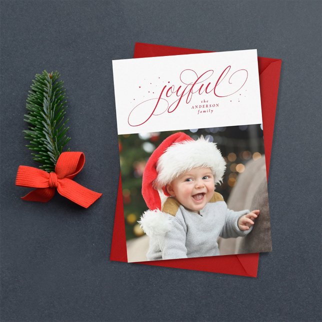 Cartes Pour Fêtes Annuelles Joyeux classique photo de Noël rouge (Créateur téléchargé)