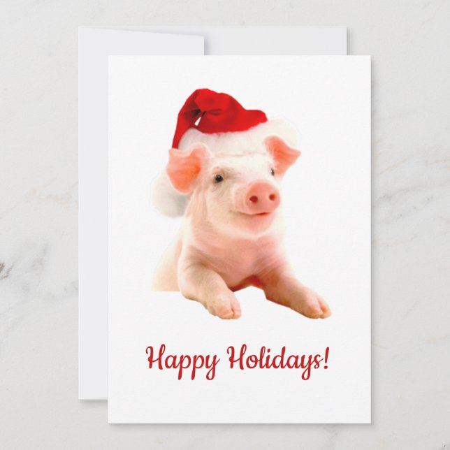 Cartes Pour Fêtes Annuelles Joyeux Cochon De Vacances Avec Santa Hat (Devant)