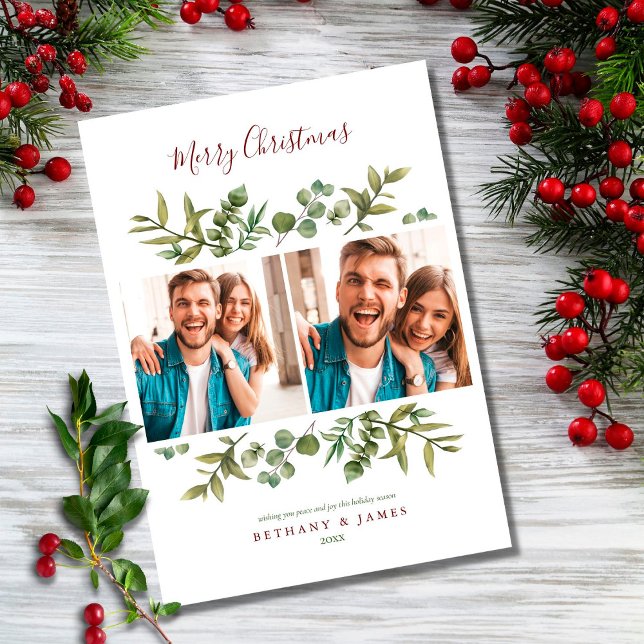 Cartes Pour Fêtes Annuelles Joyeux Couples de Noël Photos Moderne Verdure (Créateur téléchargé)