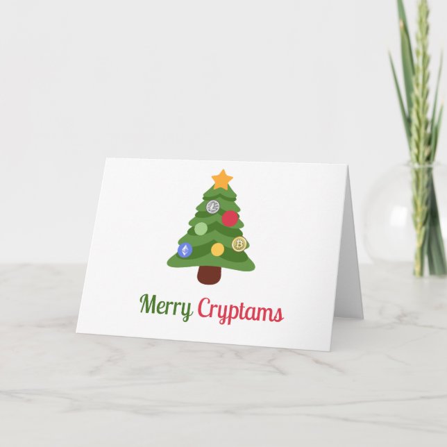 Cartes Pour Fêtes Annuelles Joyeux cristaux Arbre Bitcoin Litecoin Noël (Devant)