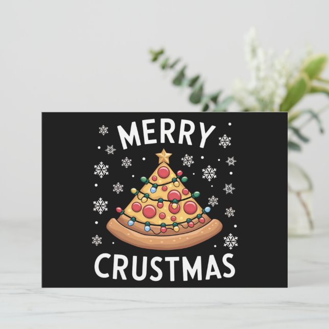 Cartes Pour Fêtes Annuelles Joyeux Crustmas Pizza Noël Arbre de Noël Cadeaux (Debout devant)