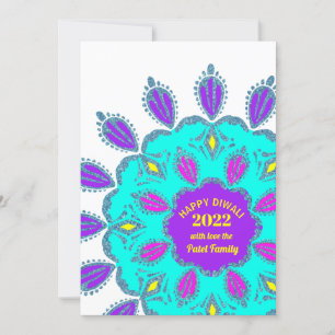 Cartes Pour Fêtes Annuelles Joyeux Diwali 2022 Parties scintillant bleu rose v