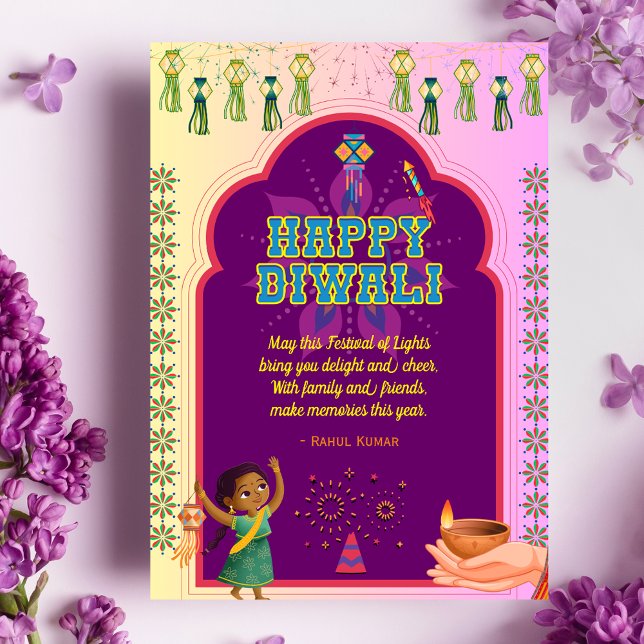 Cartes Pour Fêtes Annuelles Joyeux Diwali Diya et pétards (Créateur téléchargé)