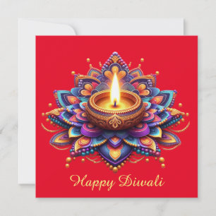 Cartes Pour Fêtes Annuelles Joyeux Diwali Diya Rangoli Festival du rouge clair