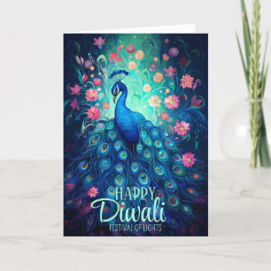 Cartes Pour Fêtes Annuelles Joyeux Diwali Festival des lumières Peacock