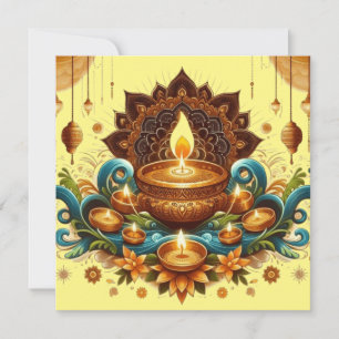Cartes Pour Fêtes Annuelles Joyeux Diwali Gold Diya Festival de bleu clair