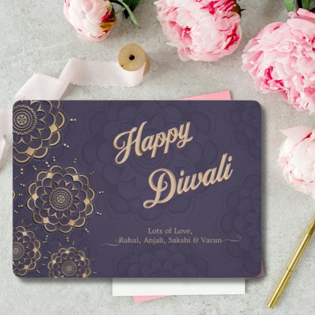 Cartes Pour Fêtes Annuelles Joyeux Diwali Salutation Purple Gold Mandala (Créateur téléchargé)