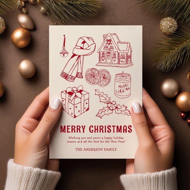 Cartes Pour Fêtes Annuelles Joyeux Doodle rouge non photo Noël (Créateur téléchargé)