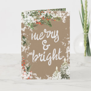Cartes Pour Fêtes Annuelles Joyeux & Écriture Lumineuse Pine Neige & Berries I