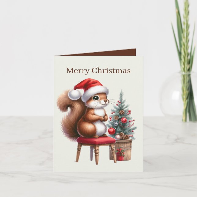 Cartes Pour Fêtes Annuelles Joyeux écureuil de Noël ajouter le message (Devant)