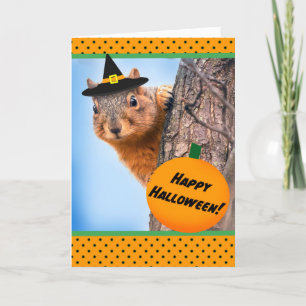 Cartes Pour Fêtes Annuelles Joyeux écureuil d'Halloween en Casquette de sorciè