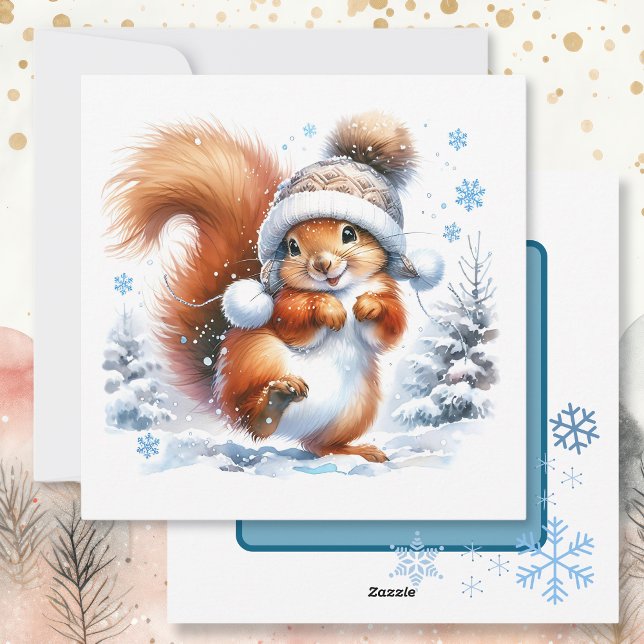 Cartes Pour Fêtes Annuelles Joyeux Écureuil Heureux Noël Personnalisé (Créateur téléchargé)