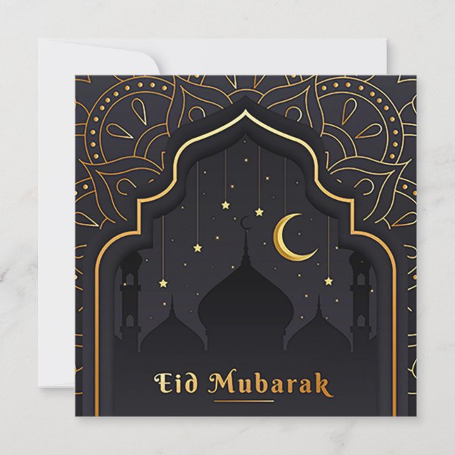 Cartes Pour Fêtes Annuelles Joyeux Eid Moubarak Crescent Stars Mosquée (Devant)