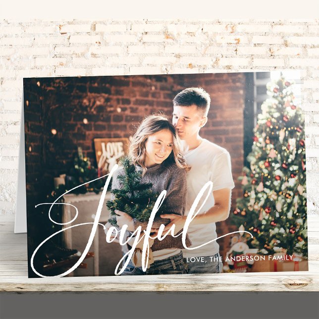 Cartes Pour Fêtes Annuelles Joyeux | Élégant Script et photo Noël (An elegant holiday card with your favorite family photo)