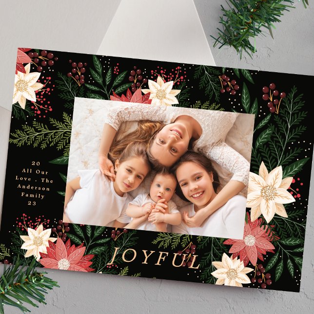 Cartes Pour Fêtes Annuelles Joyeux | Elégante Poinsettia Splendor de Noël (Créateur téléchargé)
