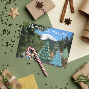 Cartes Pour Fêtes Annuelles Joyeux elfes de Noël et arbres décorés