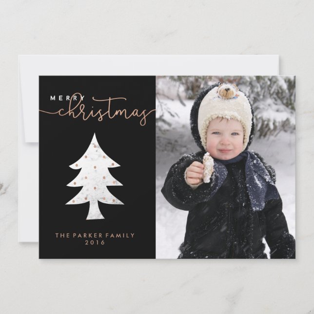 Cartes Pour Fêtes Annuelles Joyeux en marbre | Photo de Noël (Devant)