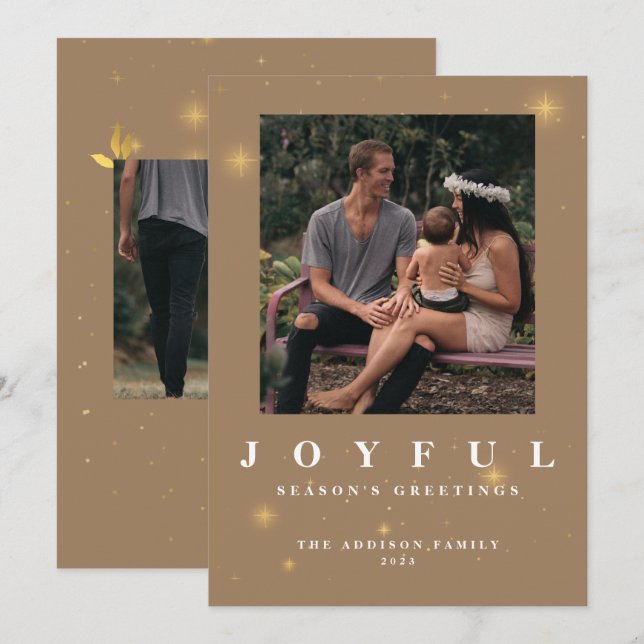 Cartes Pour Fêtes Annuelles Joyeux en or rustique deux photos Noël (Devant / Derrière)