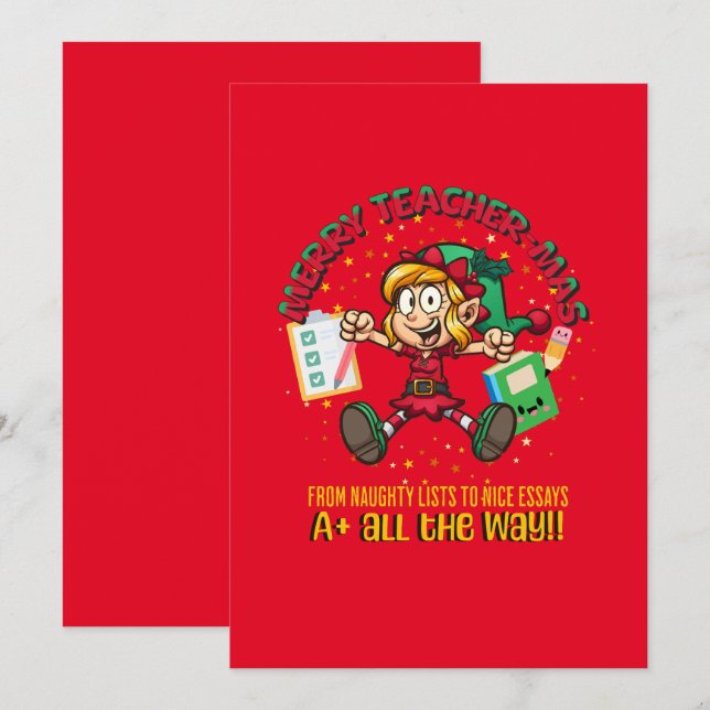Cartes Pour Fêtes Annuelles Joyeux Enseignant-Noël ! (Devant / Derrière)