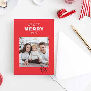 Cartes Pour Fêtes Annuelles Joyeux Era Bright Funky Une photo Rouge Noël
