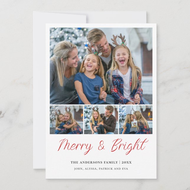 Cartes Pour Fêtes Annuelles Joyeux et brillant 4 photos collage Famille Noël (Devant)