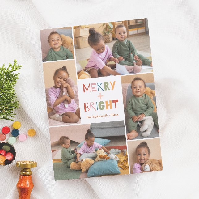 Cartes Pour Fêtes Annuelles Joyeux et brillant 6 Photo Collage Noël (Créateur téléchargé)