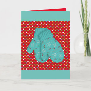 Cartes Pour Fêtes Annuelles Joyeux et brillant Aqua Whimsical Noël Mittens