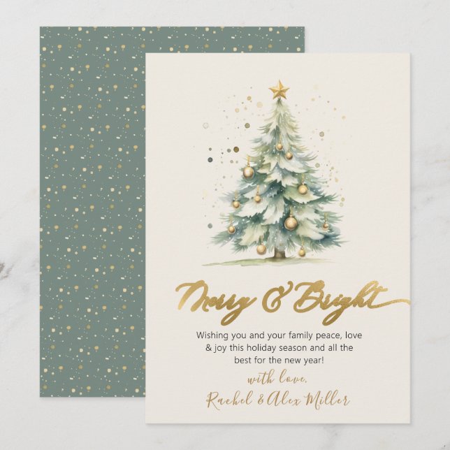 Cartes Pour Fêtes Annuelles Joyeux et brillant arbre de Noël non photo (Devant / Derrière)