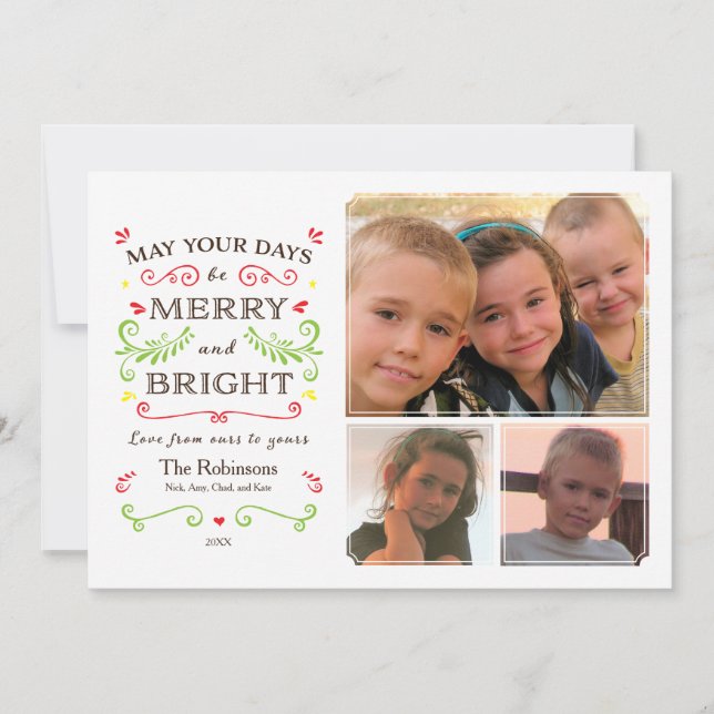 Cartes Pour Fêtes Annuelles Joyeux et brillant (blanc) Fête 3 photo (Devant)