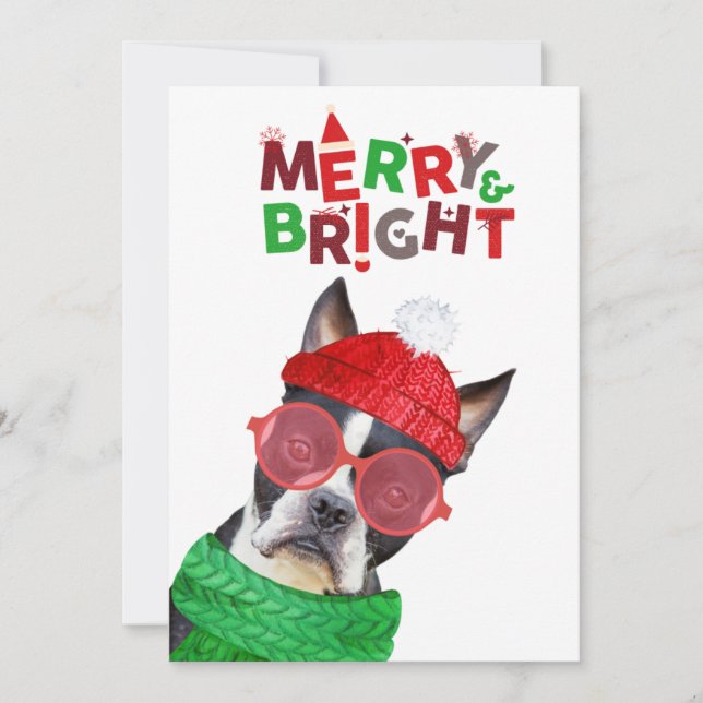 Cartes Pour Fêtes Annuelles Joyeux et brillant Boston Terrier lunettes Casquet (Devant)