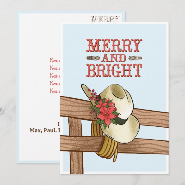 Cartes Pour Fêtes Annuelles Joyeux et brillant Casquette Cowboy avec Fleurs No (Devant / Derrière)