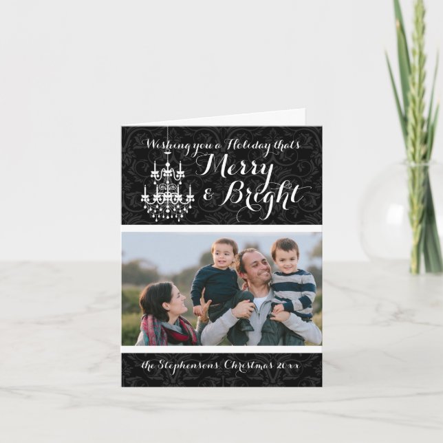Cartes Pour Fêtes Annuelles Joyeux et brillant Chandelier noir vacances (Devant)
