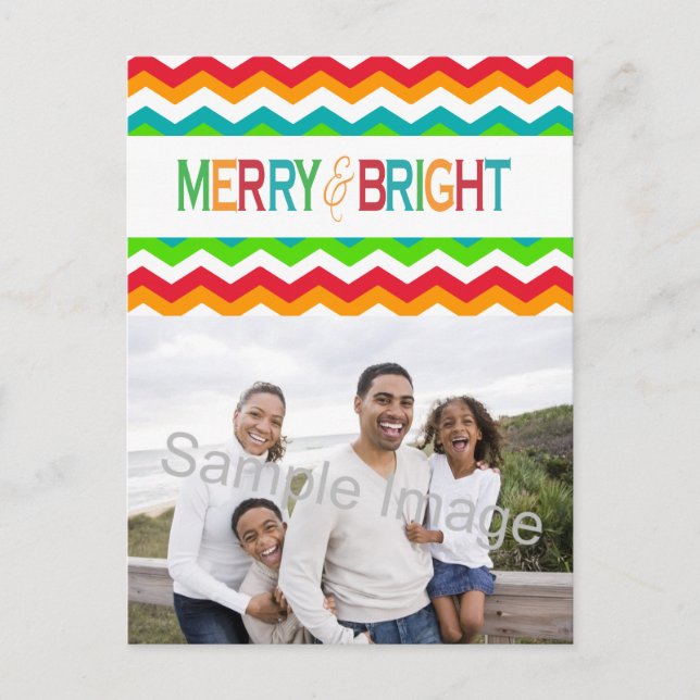 Cartes Pour Fêtes Annuelles Joyeux et brillant Chevron Holiday | Couleurs en g (Devant)