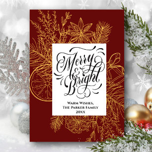 Cartes Pour Fêtes Annuelles Joyeux et brillant Citrus Pine Tree Bough Red