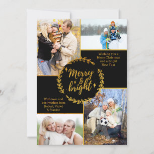 Cartes Pour Fêtes Annuelles Joyeux et brillant collage photo Black Gold Noël