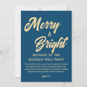 Cartes Pour Fêtes Annuelles Joyeux et brillant Noël Or Beige Script Bleu