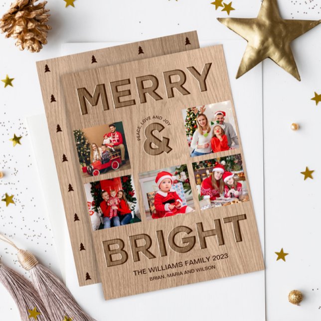 Cartes Pour Fêtes Annuelles Joyeux et brillant Noël photo rustique (Créateur téléchargé)