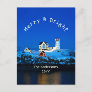 Cartes Pour Fêtes Annuelles Joyeux et brillant Nubble Lighthouse Noël