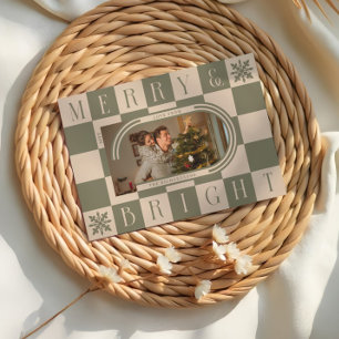 Cartes Pour Fêtes Annuelles Joyeux et brillant Retro Checker Arch de Noël Phot