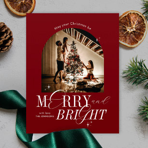 Cartes Pour Fêtes Annuelles Joyeux et brillant rouge Élégant Script de Noël Ph