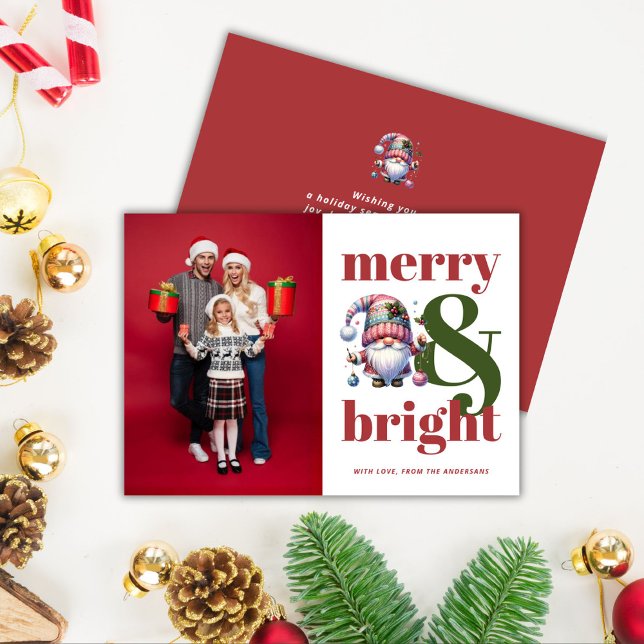 Cartes Pour Fêtes Annuelles Joyeux et brillant rouge vert de Noël Photo (Merry & Bright Red Green Christmas Photo Holiday Card)