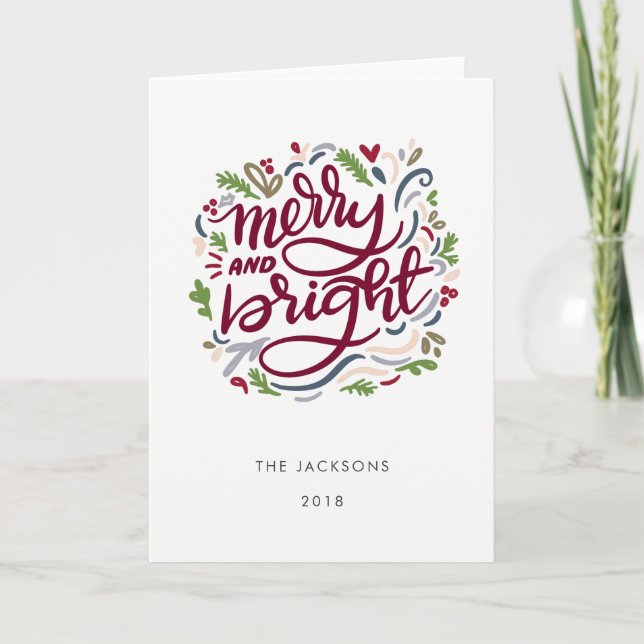 Cartes Pour Fêtes Annuelles Joyeux et brillant script sur Noël blanc (Devant)