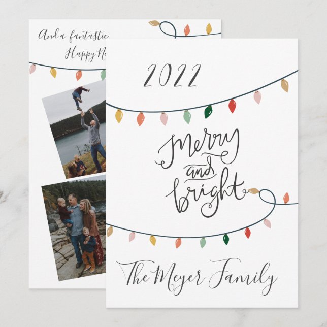 Cartes Pour Fêtes Annuelles Joyeux Et Brillants Feux De Noël 4 Photo (Devant / Derrière)