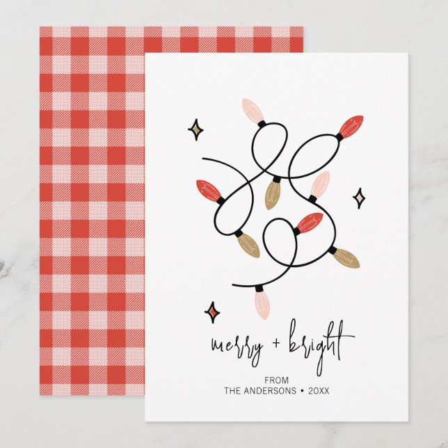 Cartes Pour Fêtes Annuelles Joyeux et lumières de Noël modernes (Devant / Derrière)