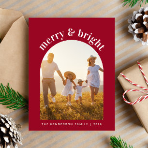 Cartes Pour Fêtes Annuelles Joyeux Et Lumineux Arche Photo Noël Rouge