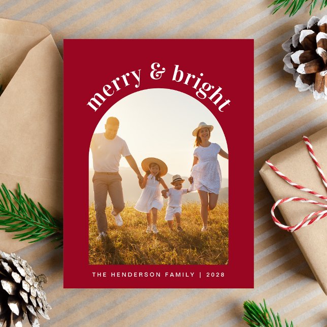 Cartes Pour Fêtes Annuelles Joyeux Et Lumineux Arche Photo Noël Rouge (Share the love and warmth of the season with your personalized photo Christmas card)
