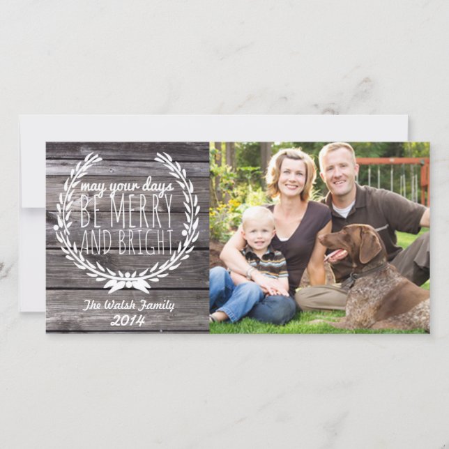 Cartes Pour Fêtes Annuelles Joyeux et lumineux bois rustique (Devant)