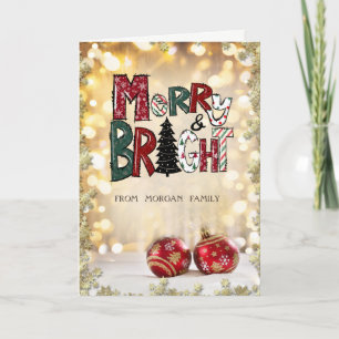 Cartes Pour Fêtes Annuelles Joyeux et lumineux, boules de Noël, étoiles Bokeh
