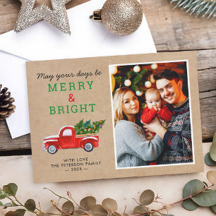 Cartes Pour Fêtes Annuelles Joyeux et lumineux Camion de Noël Kraft Look Photo